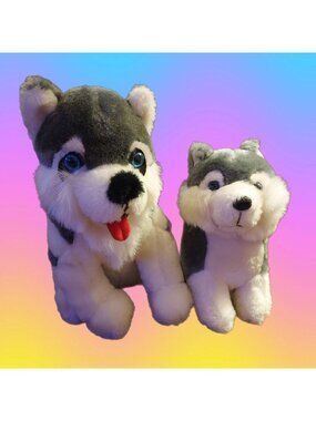 Gray Wolf Husky Dog Plush 10" Shalom Toy Co Stuffed Animal Toy Blue Eyes